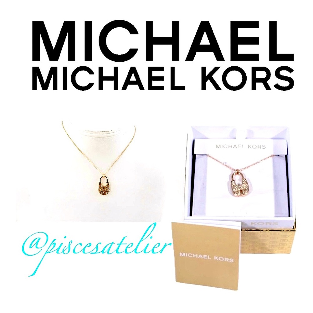 MICHAEL Michael Kors Rose Gold Crystal Padlock Lock Pendant Necklace MKJX8017791 - Picture 2 of 16